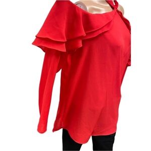 ATINA Cristine Long Sleeve Open Shoulder Orange Shirt - Small   NWT